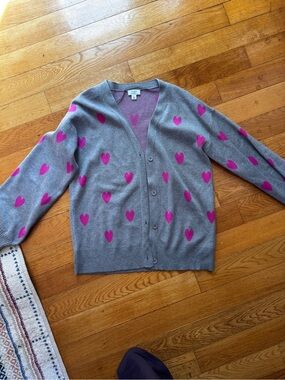 crown & ivy Gray Cardigan with Pink Heart Motif